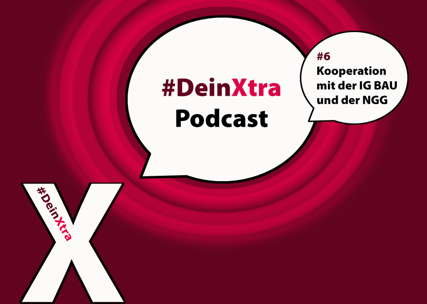 #6 Das Bild zeigt ein Signet für den #DeinXtra Podcast, das illustrieren soll, dass im Podcast gesprochen und gesendet wird.